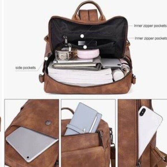 New Convertible Leather Backpack PU Leather Bag Multipurpose Bag - Picture 4 of 8